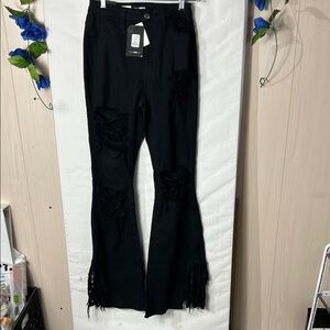 Fashion Nova Black Distressed Flare Pants BUNDLE